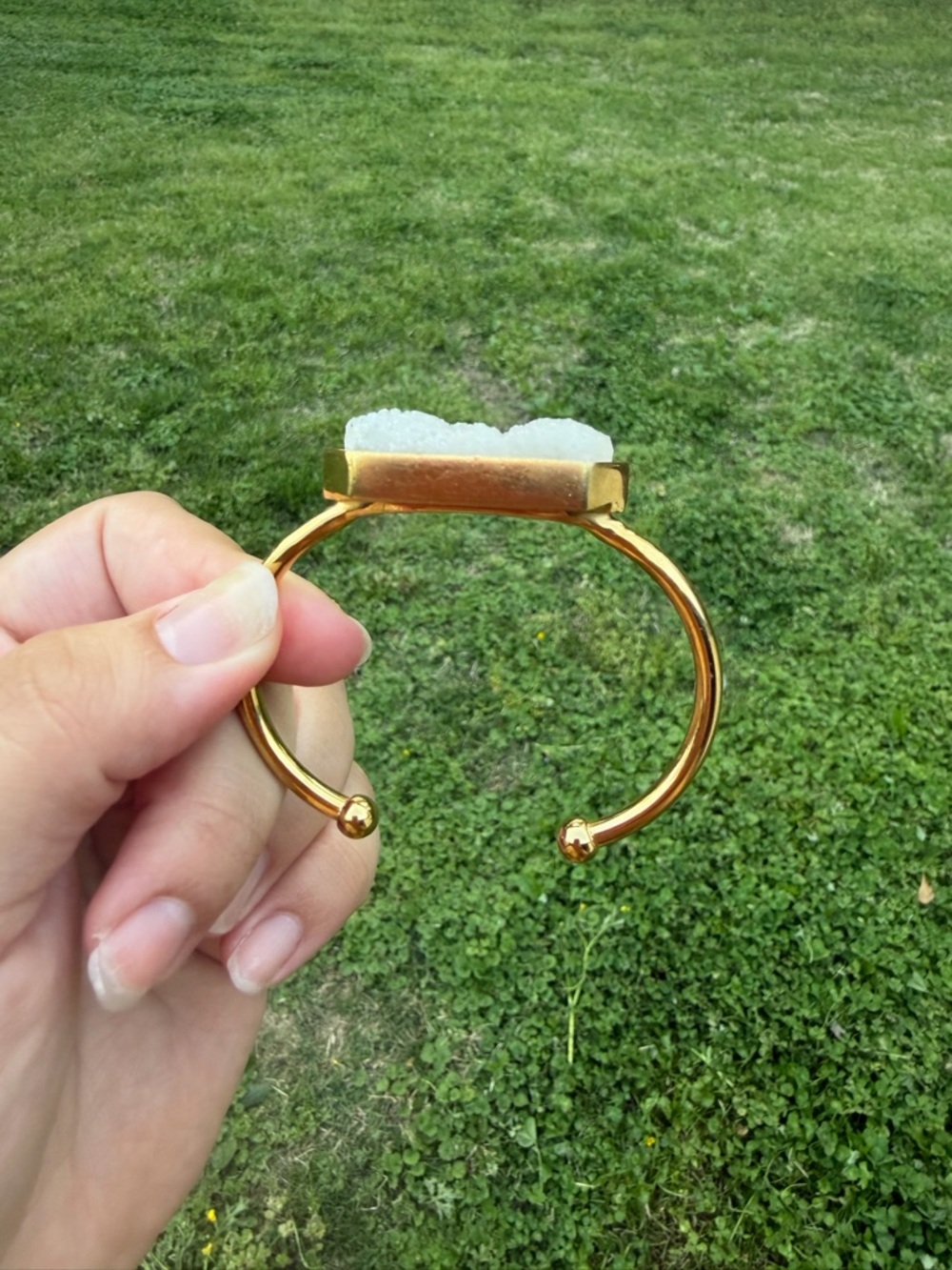 Kinsley Armelle Gold Open Cuff with With White Quartz Bracelet